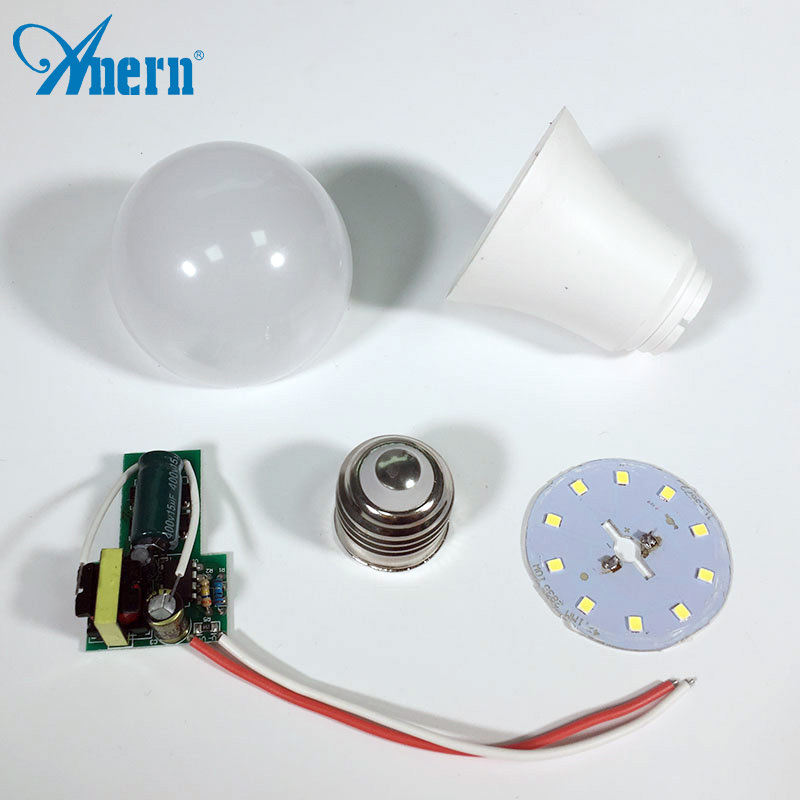 Anern aluminum CE RoHS milk cover 5W 7W 9W 12v dc led light bulb