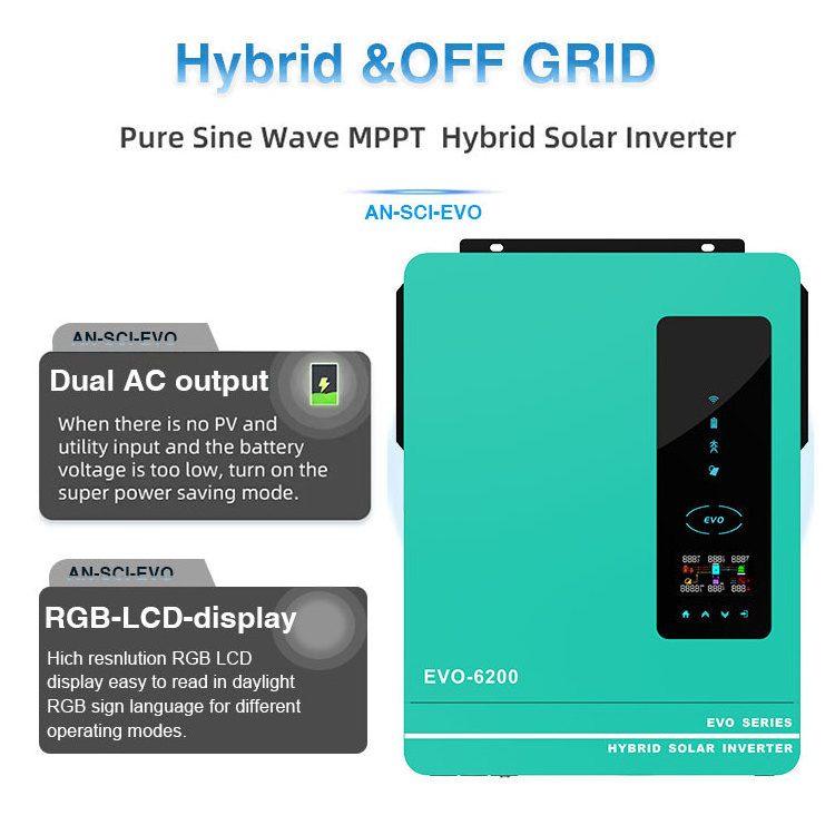 6200w 48v hybrid solar inverter 5kw 10kw with MPPT for solar power system for home and government