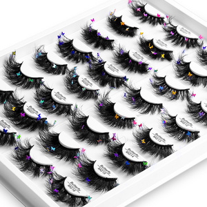 Wholesale 16mm-25mm 8D Fluffy Eyelashes 3D Glitter Sequin Butterfly Diamond Lashes Long Thick Natural False Eyelashes With Decal