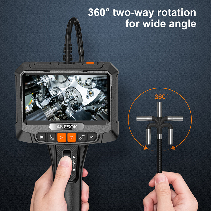 ANESOK S10 Two-Way Articulating Borescope Articulated Snake Camera for Automotive Aircraft Detection 360 Degree 5.0 Screen 1080p