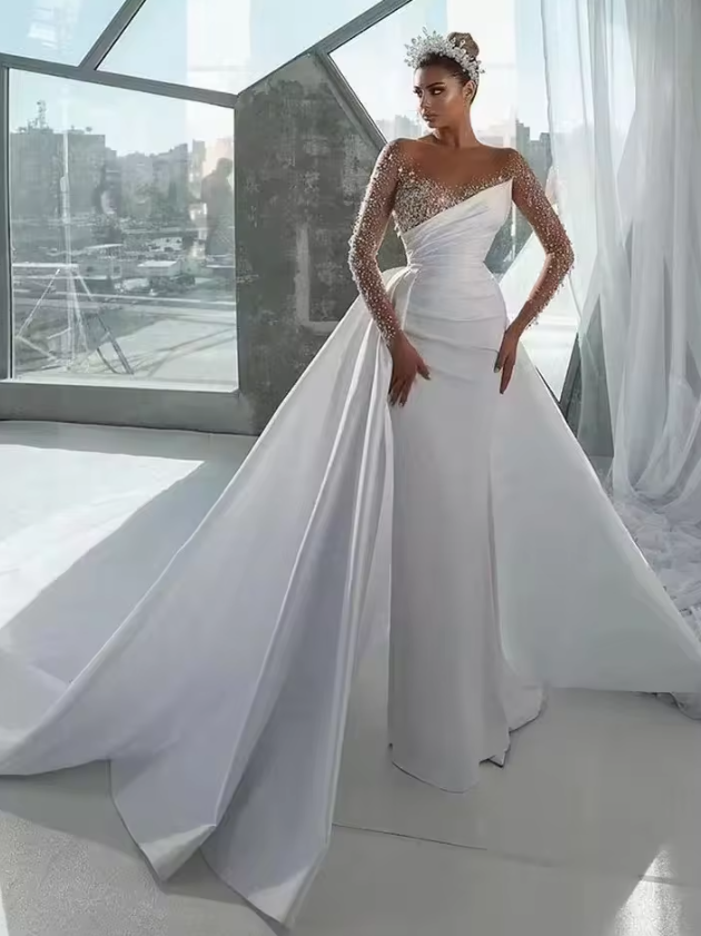 New African Mermaid Slim Wedding Dress Detachable Trailing Long Skirt Sexy Evening Dress Wholesale