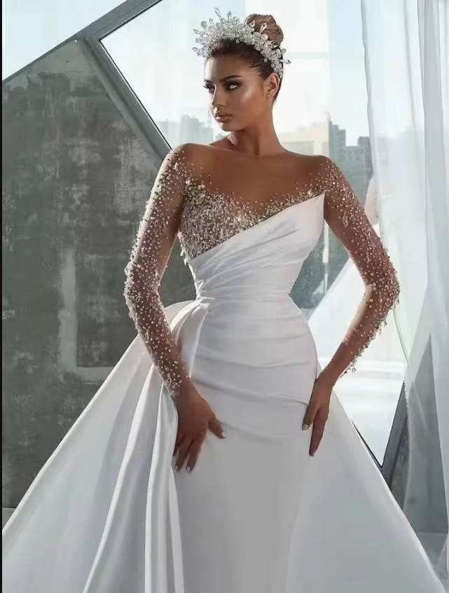 New African Mermaid Slim Wedding Dress Detachable Trailing Long Skirt Sexy Evening Dress Wholesale