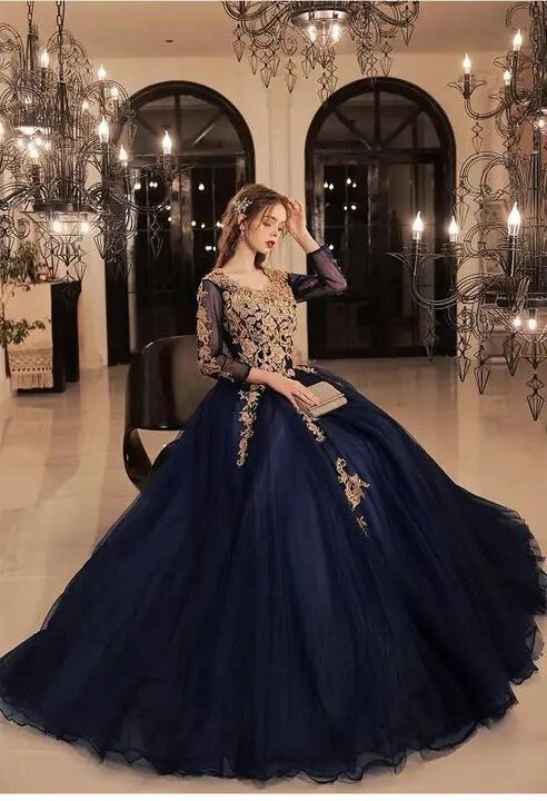 Temperament blue bride wedding toast dress new autumn and winter long-sleeved banquet annual performance dress