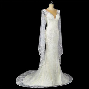 2024 New European Long sleeved Elegant Lace Mesh Fish Tail Large Drag Slim Travel Photography Wedding Dress