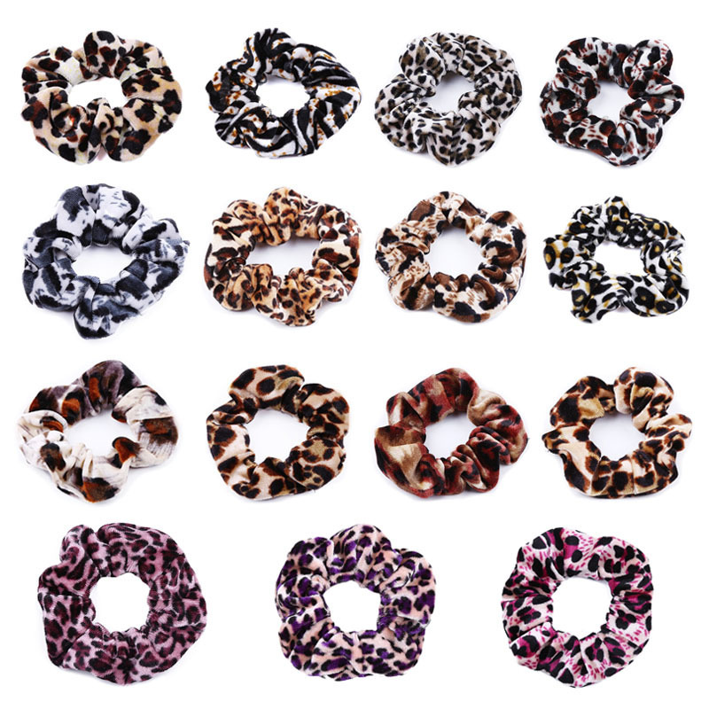 Wholesale Leopard Hair Scrunchies Velvet Elastic Animal Print Scrunchies Hair Ties Hair Bands for Women and Girls