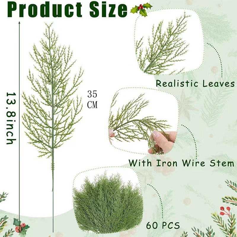 35cm Artificial pine branches Fake green plants pine leaf picks DIY wreath crafts Christmas decorative flowers