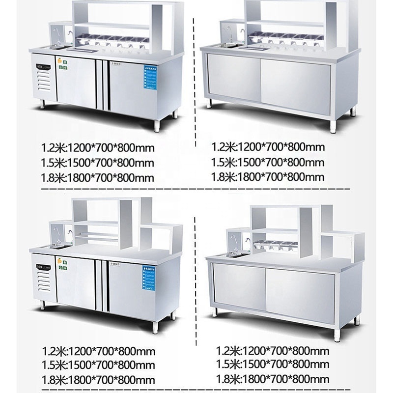 Coffee Shop Bubble Tea Bar Cabinet Counter with Sink/Custom Stainless Steel Restaurant Cocktail Work Station Cabinet Factory