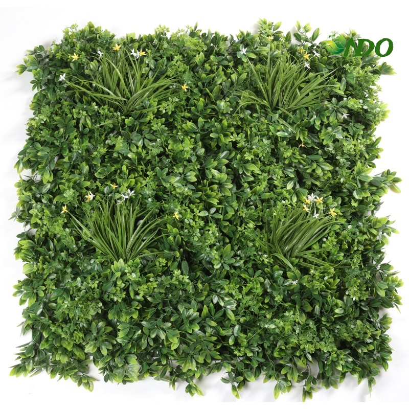 Garden Home Wall Faux Backdrop Green Mixed Leaves Vertical Artificial Grass Wall With Flower For Decoration