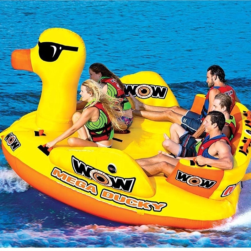 Outdoors water towable boat inflatable yellow duck boat floating couch water sofa water ski boat