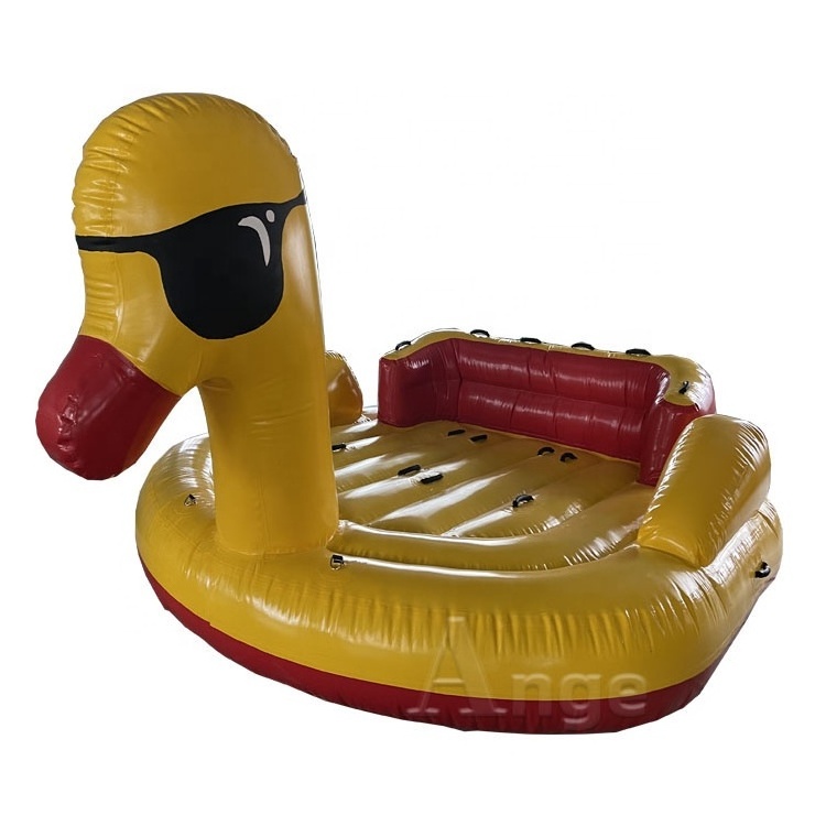 Outdoors water towable boat inflatable yellow duck boat floating couch water sofa water ski boat