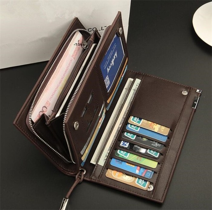 Cheap baellerry brand multi function long zipper leather clutch wallet men