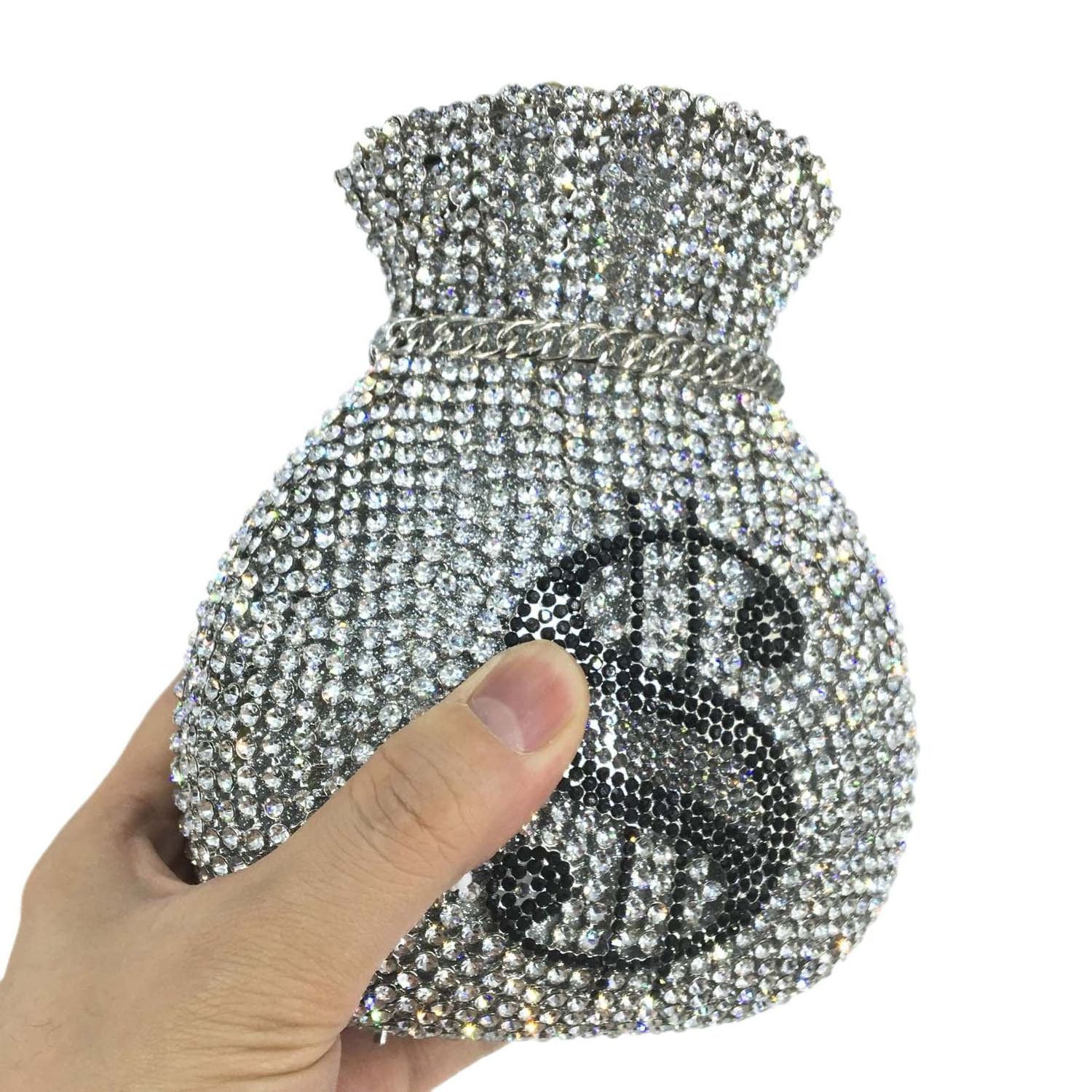 Dropshipping Luxury fashion bling crystal diamond rhinestone money sign dollar clutch bag purse for women