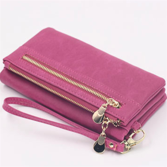 Fashion wholesale women wristlet double zip PU leather long card holder lady purse women' leather wallet