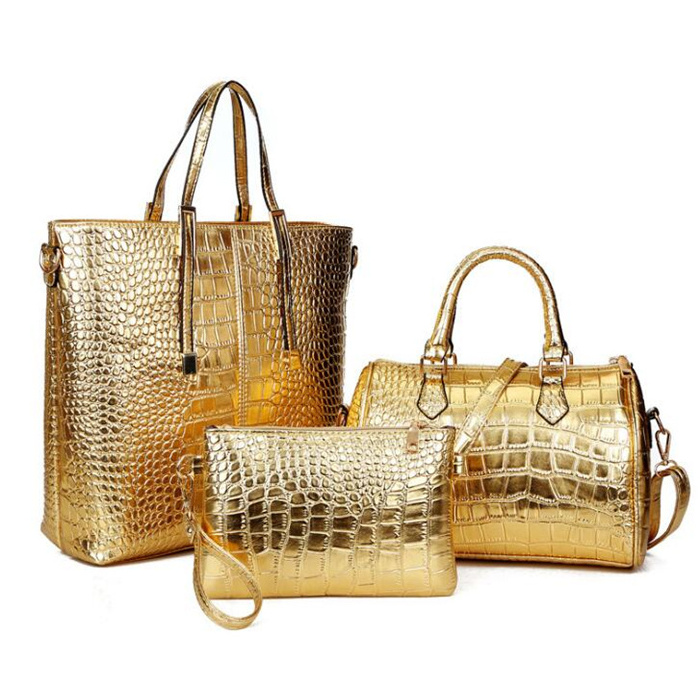 Fashion Gold Croco Pattern Pu leather New Model Purses and Ladies Handbags