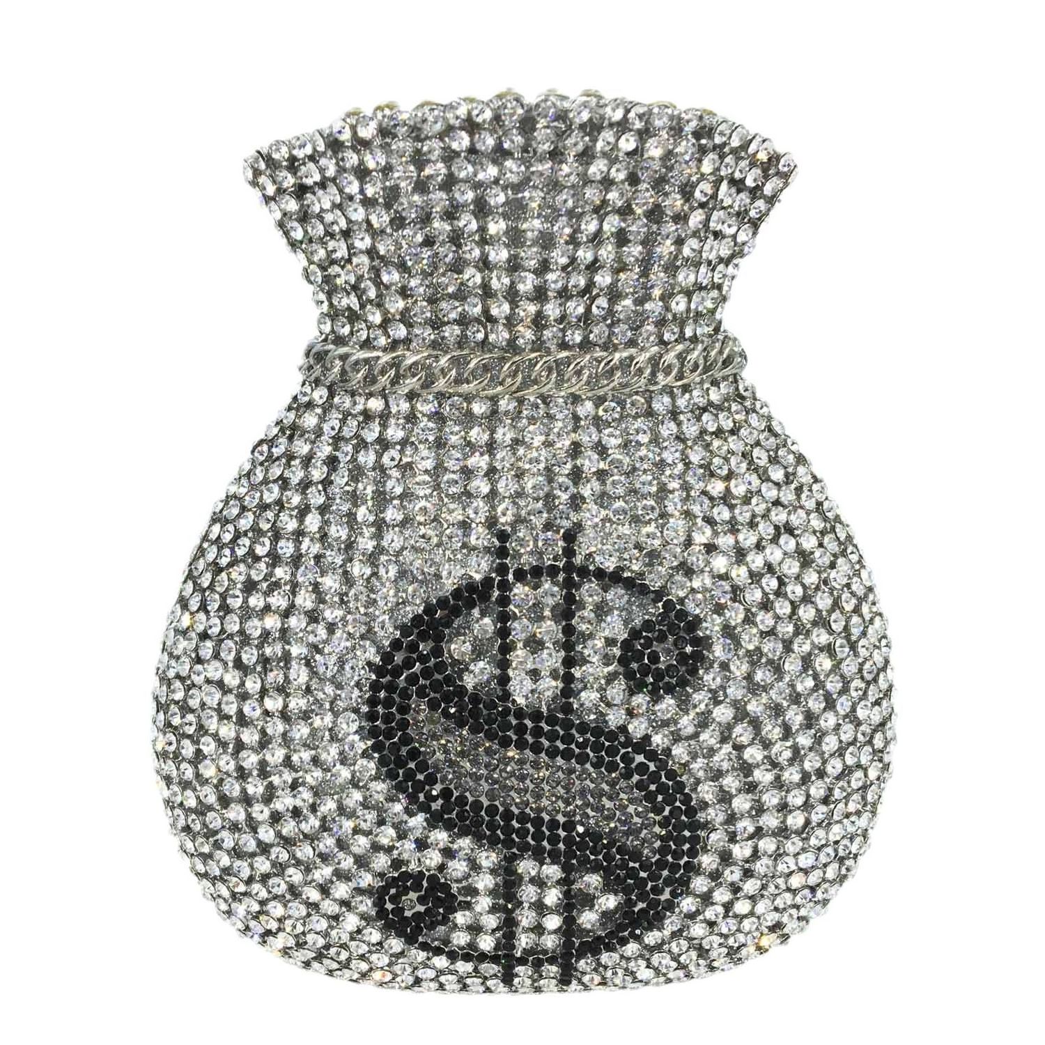 Dropshipping Luxury fashion bling crystal diamond rhinestone money sign dollar clutch bag purse for women