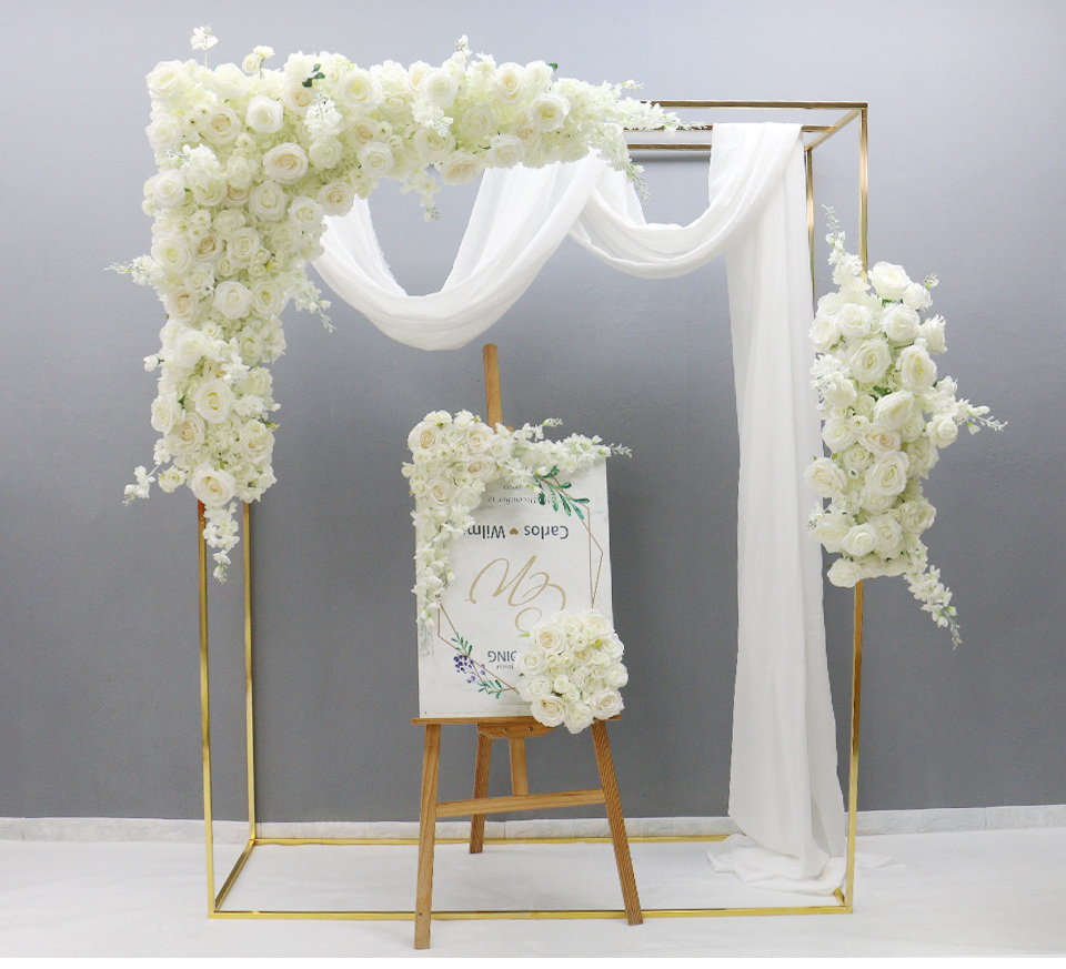 Luxury White Rose Artificial Flower Row Arrangement Wedding Scene Decor Backdrop Wall Hanging Curtain Floral Table Flower Ball