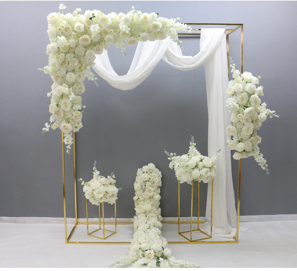 Luxury White Rose Artificial Flower Row Arrangement Wedding Scene Decor Backdrop Wall Hanging Curtain Floral Table Flower Ball