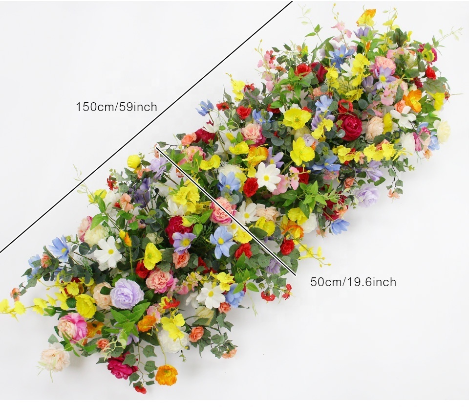 1.5m Colorful Green Plant Arrangement Eucalyptus Leaf Artificial Rose Flower Row Outdoor Wedding Backdrop Wall Decor Hang Floral