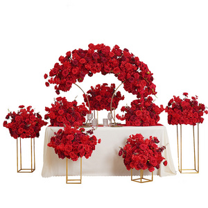 Red Wedding Centerpieces For Tables Arrangement Floral Hydrangea Orchid Flower Ball Row Event Banquet Gold Stand Props A8770