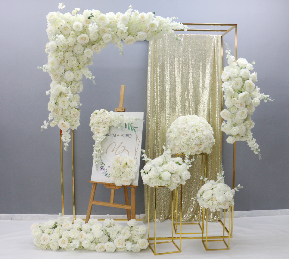 Luxury White Rose Artificial Flower Row Arrangement Wedding Scene Decor Backdrop Wall Hanging Curtain Floral Table Flower Ball