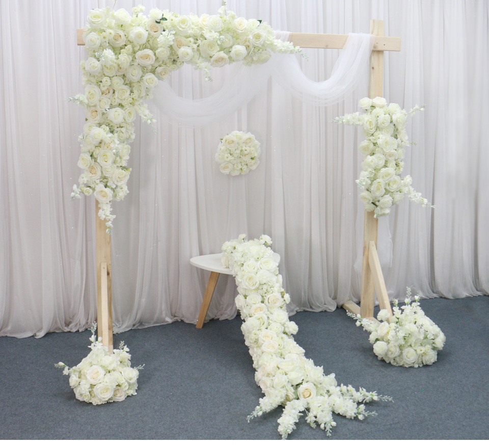 Luxury White Rose Artificial Flower Row Arrangement Wedding Scene Decor Backdrop Wall Hanging Curtain Floral Table Flower Ball