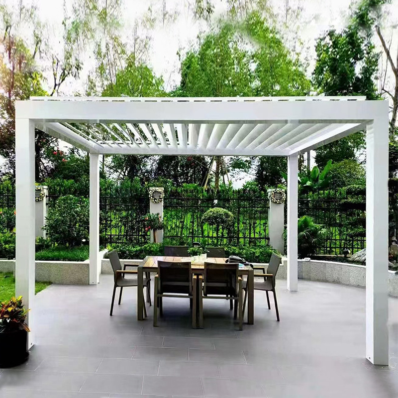 Foshan Wholesale Modern Bioclimatic UV Resistant Swimming Pool Pergola Motorized Louver Backyard Sunroom Outdoor Gazebo