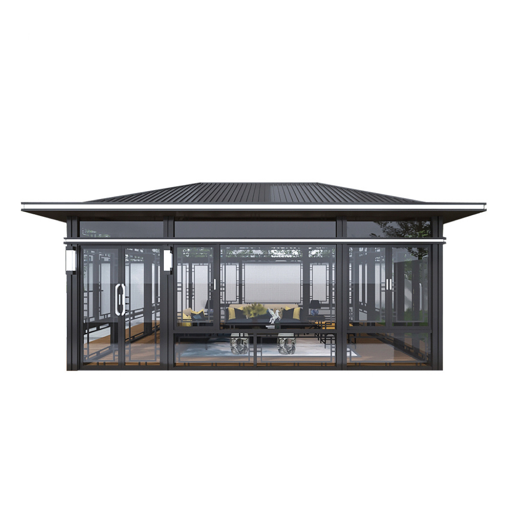 Garden Building Aluminum Pergola Roof Louver Garden Pavilion Gazebo Outdoor 3x4 With Glass Sliding Door