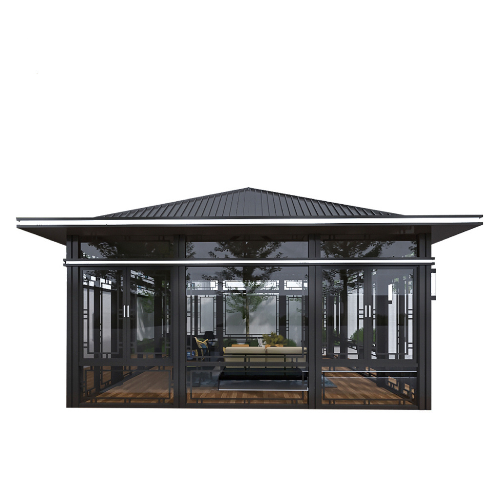 Garden Building Aluminum Pergola Roof Louver Garden Pavilion Gazebo Outdoor 3x4 With Glass Sliding Door