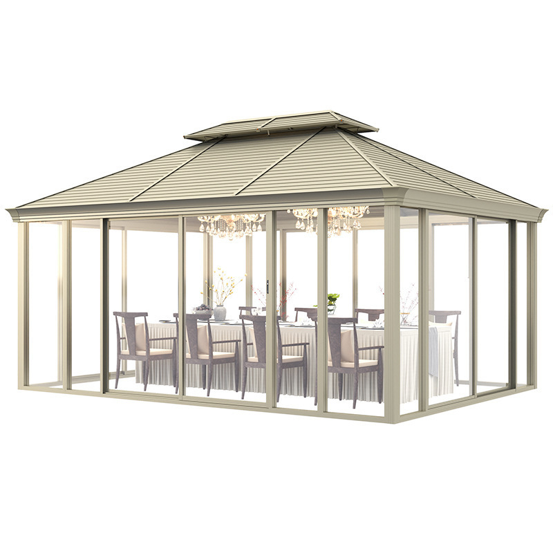 Garden Building Aluminum Pergola Roof Louver Garden Pavilion Gazebo Outdoor 3x4 With Glass Sliding Door