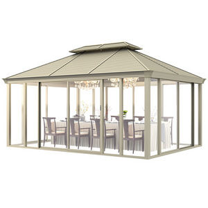 Garden Building Aluminum Pergola Roof Louver Garden Pavilion Gazebo Outdoor 3x4 With Glass Sliding Door