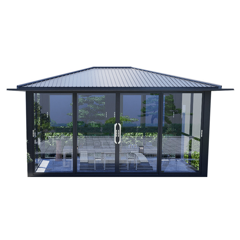 Sliding Door Tempered Glass Outdoor Pavilion Aluminum Hard Top Gazebo