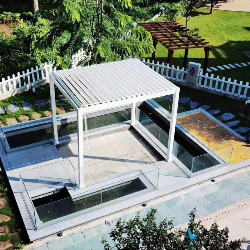 Opening Louver Roof Motorized Sunshade 12x12 Garden Aluminium Gazebo Outdoor White Pergola With Roof Pavilion