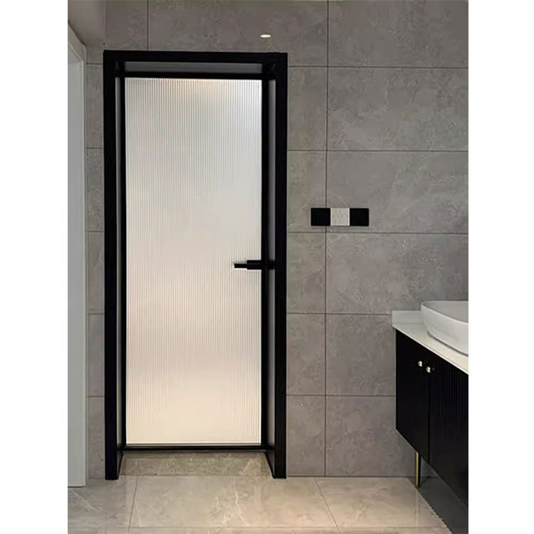 Modern Kitchen Toilet Door Design Decorative Fiber Frosted Glass Aluminium Bathroom Door Swing Graphic Design Double Commercial