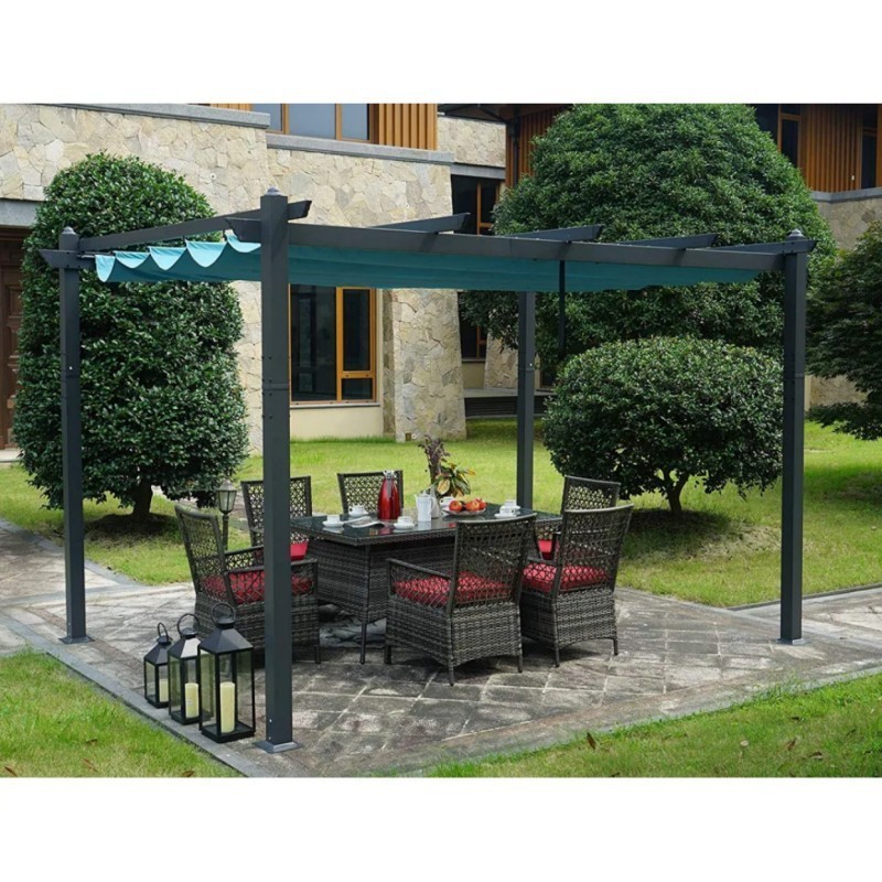 Modern Backyard Aluminum Outdoor Retractable Pergola Pavilion Grill Gazebo Metal Grape Trellis Pergola