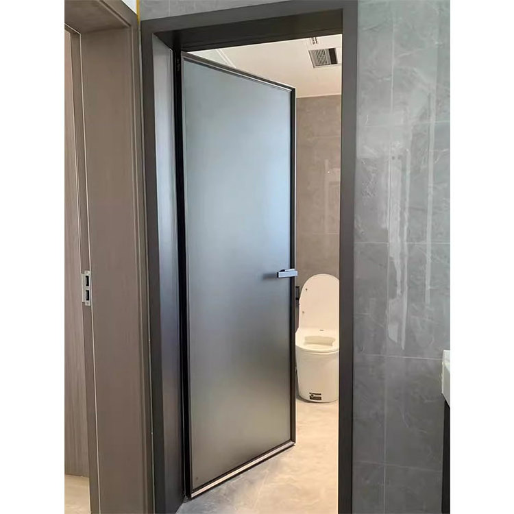 Modern Kitchen Toilet Door Design Decorative Fiber Frosted Glass Aluminium Bathroom Door Swing Graphic Design Double Commercial