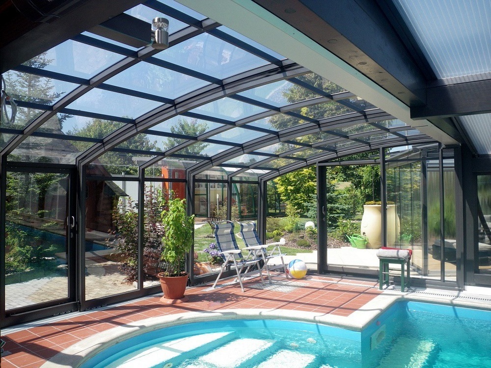 Retractable Roof Glass Sunroom Sliding Roof Pool Enclosures Glass House Aluminum Conservatory Glass Veranda