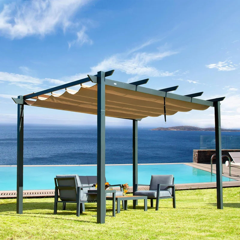 Modern Backyard Aluminum Outdoor Retractable Pergola Pavilion Grill Gazebo Metal Grape Trellis Pergola