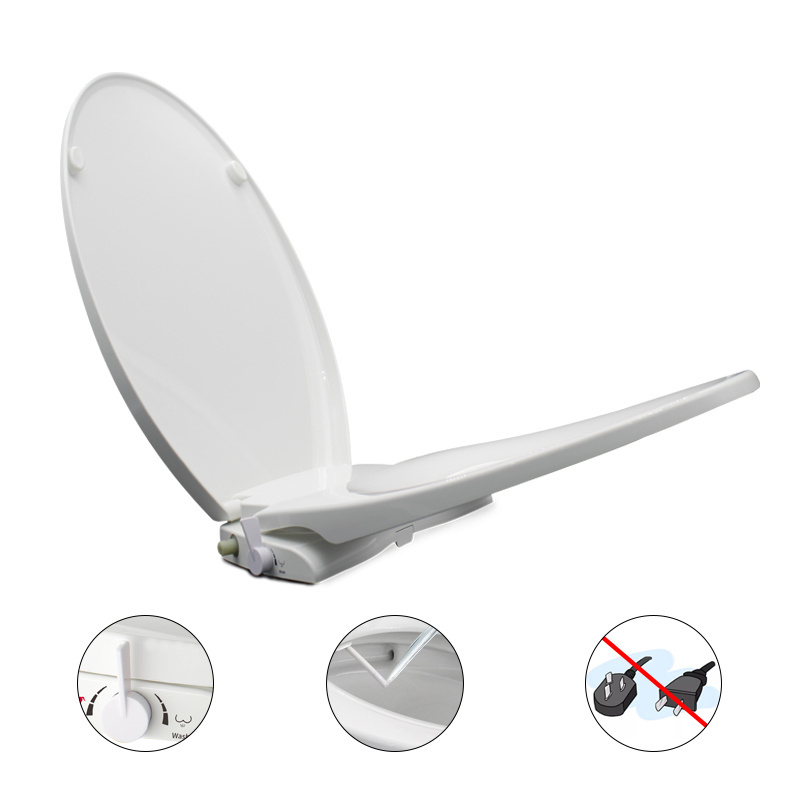 Round Manual Bidet Toilet Seat with Quiet-Close Lid and Seat Self Clean Dual Wash Nozzles Mechanical Bidet