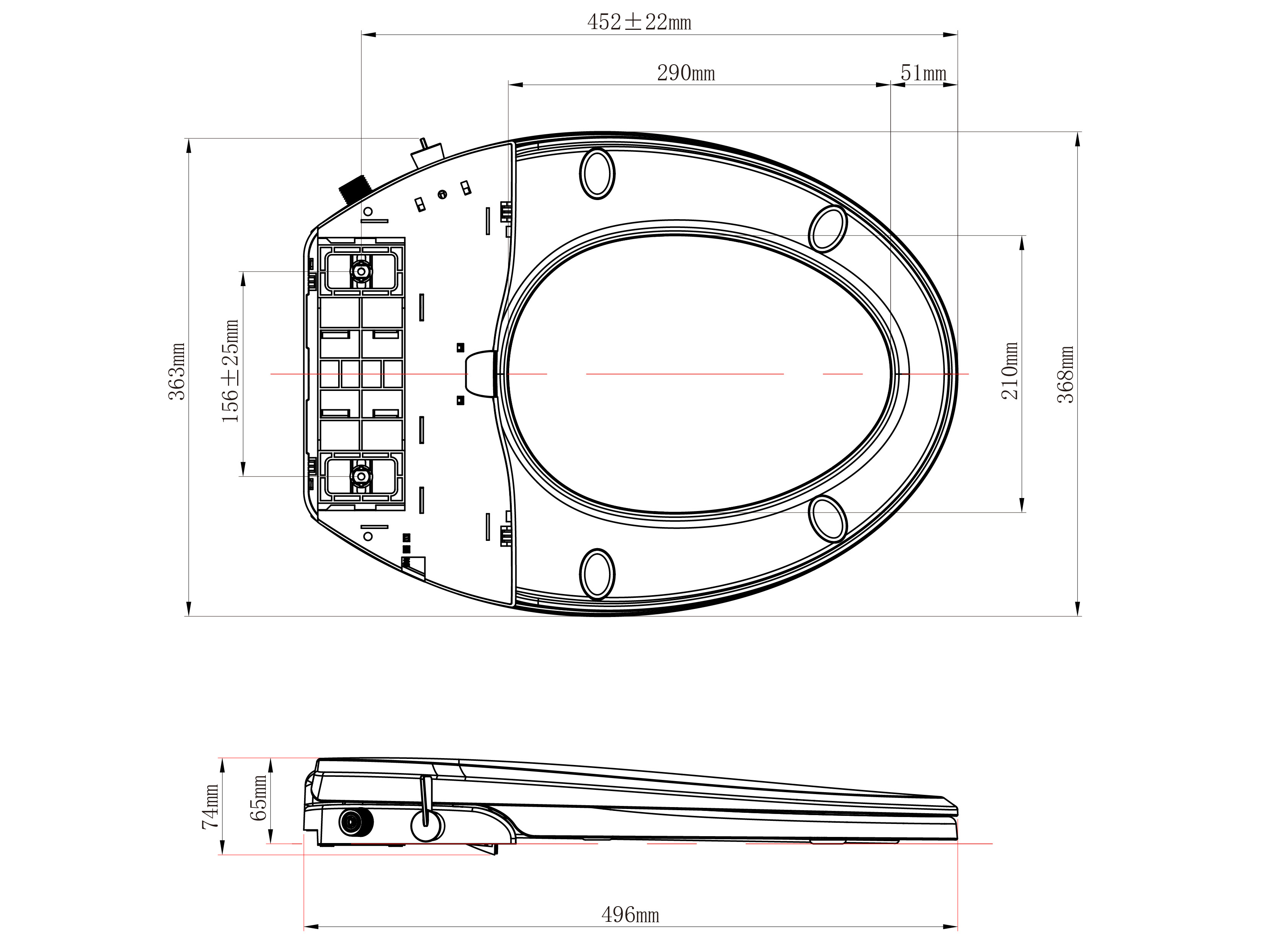 Round Manual Bidet Toilet Seat with Quiet-Close Lid and Seat Self Clean Dual Wash Nozzles Mechanical Bidet