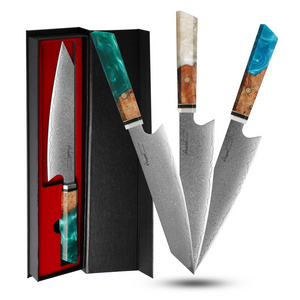 2023 New Arrivals Resin Handle damascus steel chef knife  kitchenware Japanese damascus knife set