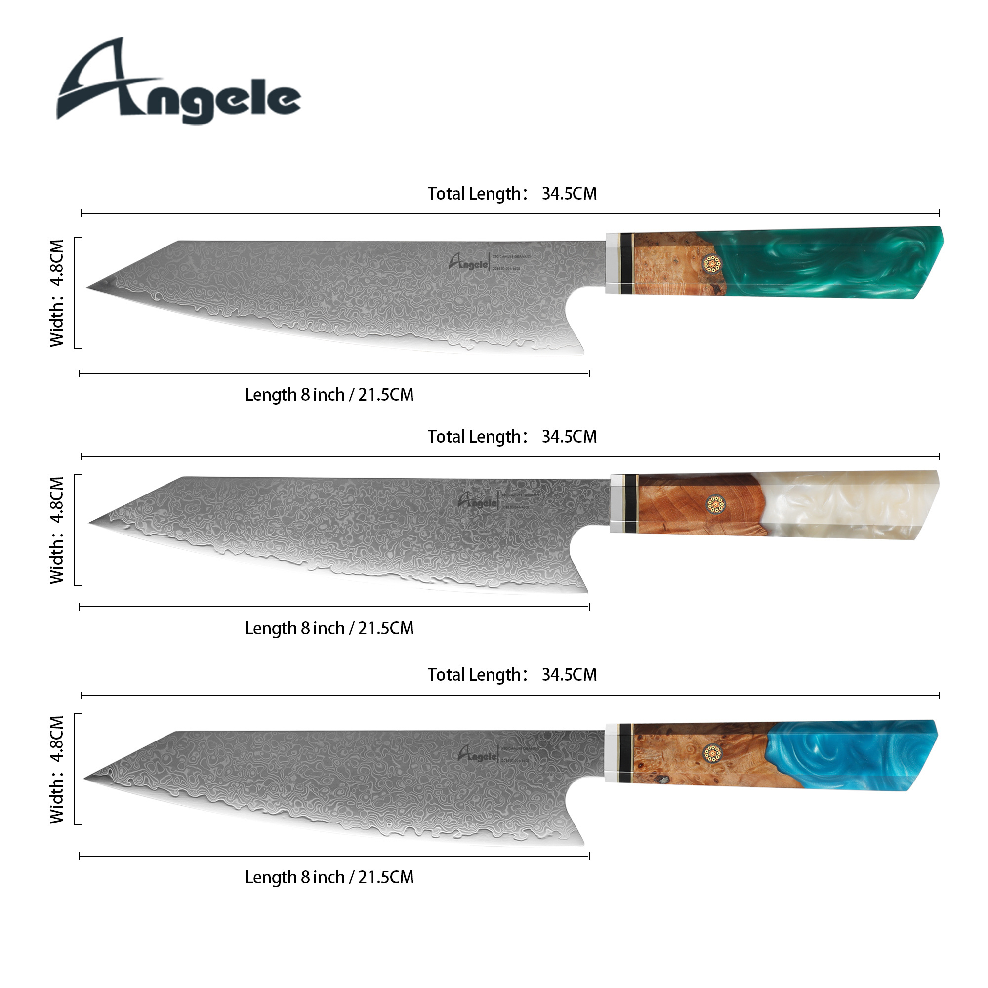 2023 New Arrivals Resin Handle damascus steel chef knife  kitchenware Japanese damascus knife set