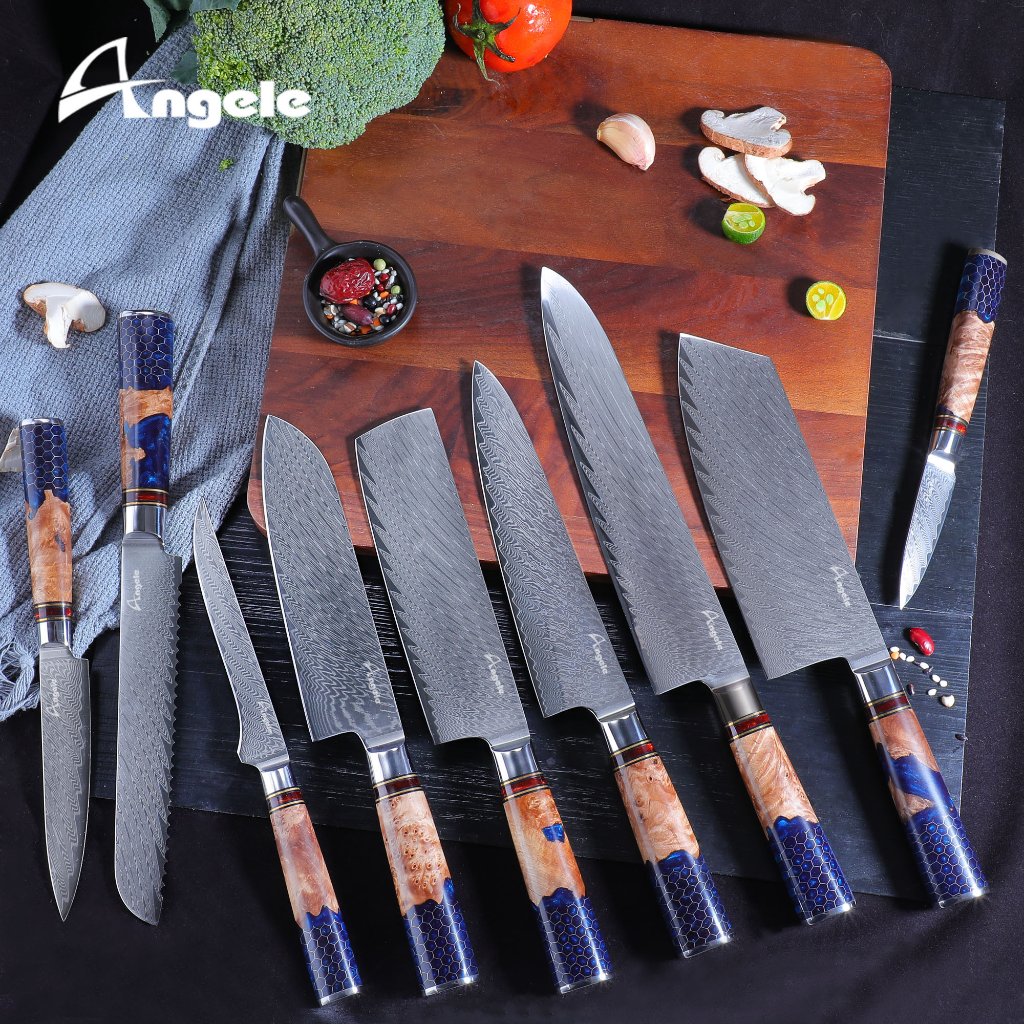 2023 Damascus knife set in Japanese AUS-10 steel 67 layers chef knife damascus steel knife