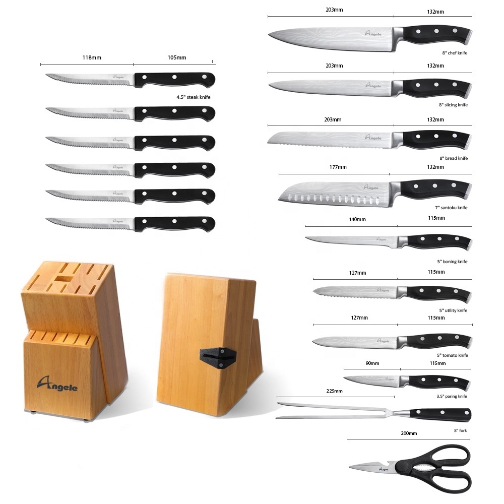 Top Quality German Steel Forged kitchen knife set stainless steel knife block