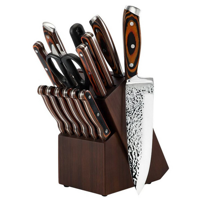 Wholesale Hot Sell Professional Chef Knife Set 15PCS Stainless Steel Kitchen Knife Sets With Acacia Wooden Block