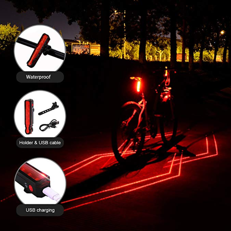 LED Bicycle Tail Light USB Rechargeable Laser COB Rear Lamp Cycling Safety Warning light with Laser Pointer