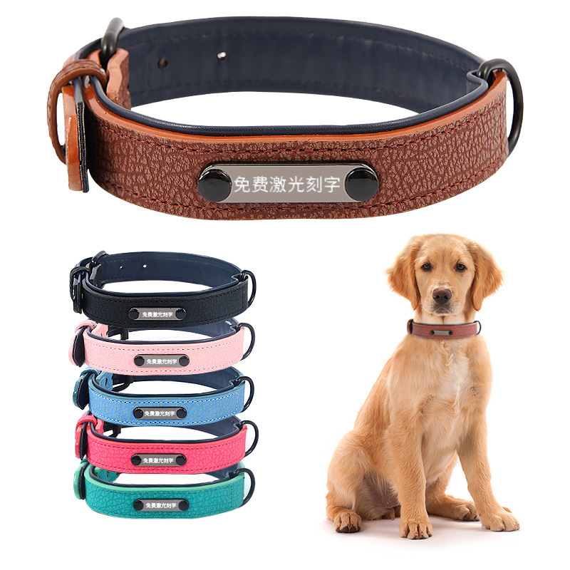 Collar De Perro Para Collier Pour Chien Coleira Custom Logo Adjustable Big Designers Pet Dog Collar Leather Charm