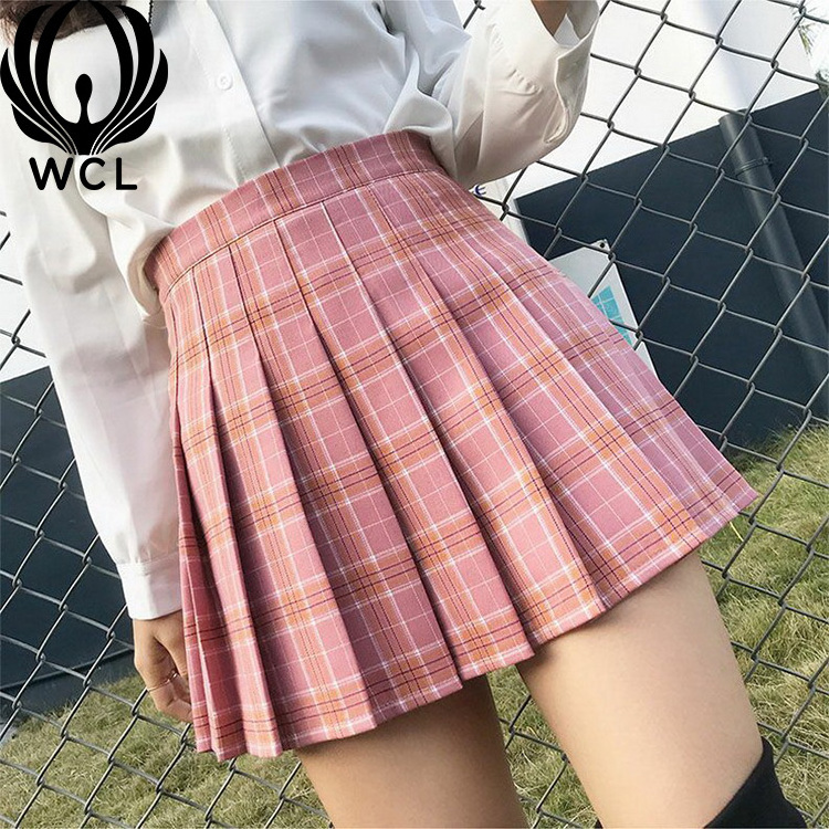 High Waist Pleater Plus Size Lattice Check Jupe Femme A-line Culottes Pleated Sexy Plaid Midi Pleat Short Skirt