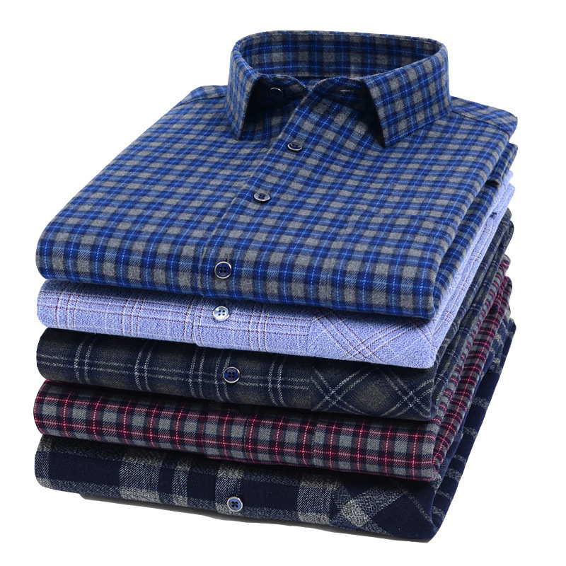 High Quality Casual Custom Dress Workwear Down Shoulder Cropped Cotton Long Sleeve Knitted Checked a Shirts for Men