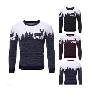 Wholesale Winter Warm Crew Neck Knitwear Jacquard Wool Cotton Knit Slim Fit Ugly Christmas Pullover Sweater