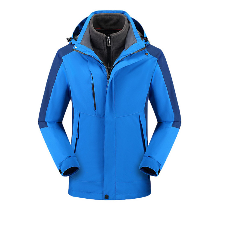 Waterproof Windproof Warm Outdoor Mountaineering Fishing Ski 3-in-1 Polar Fleece Windbreaker Jacket with Hoody